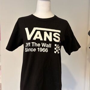 Vans Black Tee with White Logo and Checkerboard